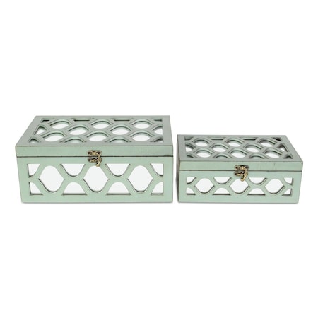 Cheungs Blue Wooden Boxes With Front And Top Mirror, 2Pk FP-4060-2BL
